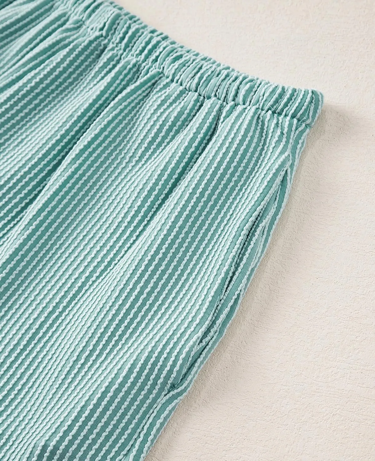 SELINK Womens 2 Piece Outfits Ribbed Textured Knit Loose Fit Tee and Shorts Set Summer Loungewear