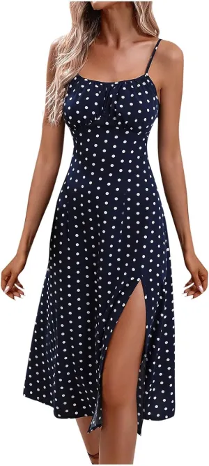 Sexy Dresses for Women Spaghetti Strap Empire Waist Side Split Summer Dresses Flowy Beach Wedding Vacation Sundress