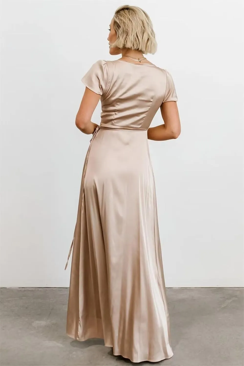 Silk Satin Bridesmaid Dresses for Women Warp Cap Sleeves Long Wedding Guest Prom Gown with Slit