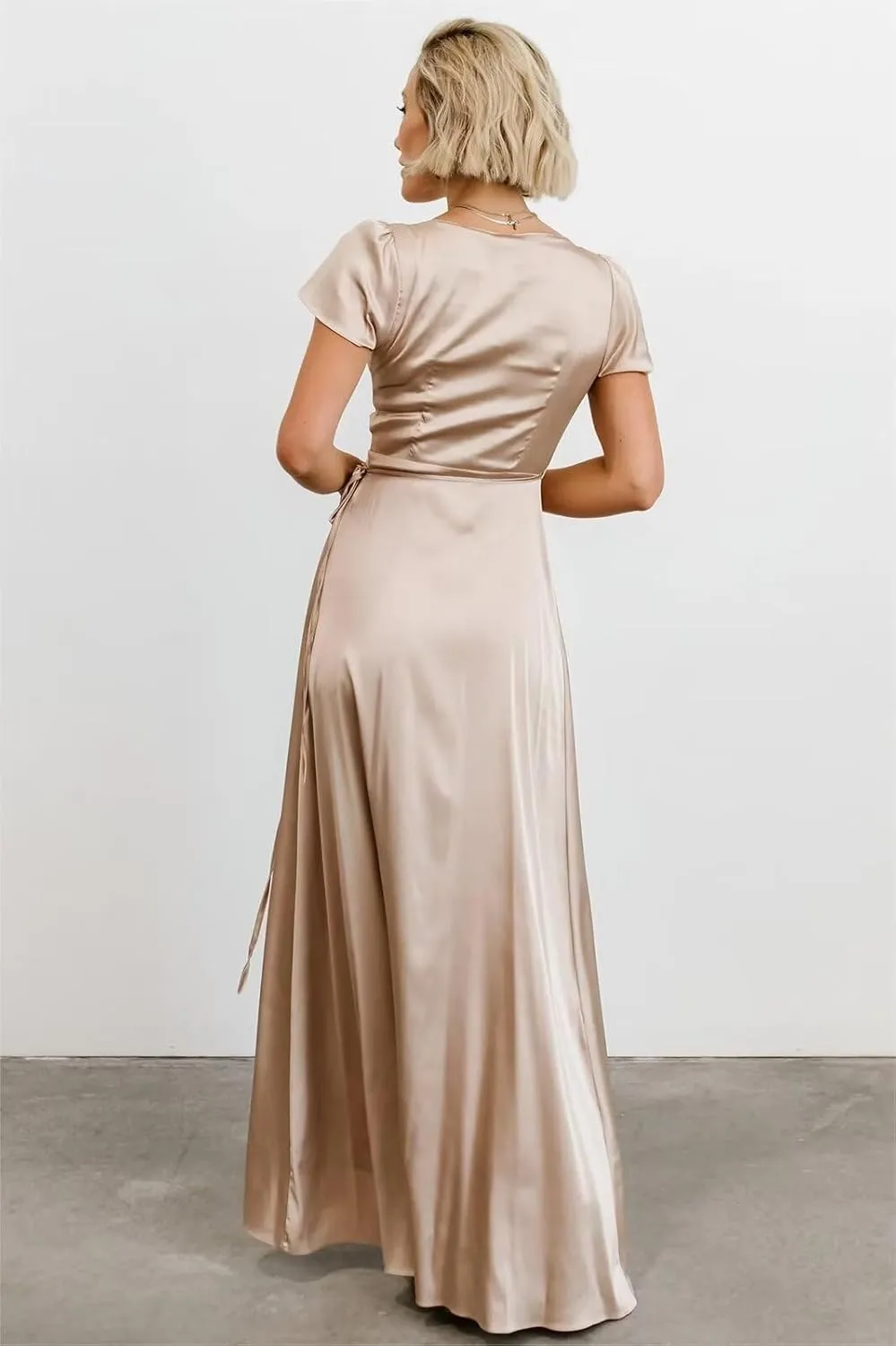 Silk Satin Bridesmaid Dresses for Women Warp Cap Sleeves Long Wedding Guest Prom Gown with Slit