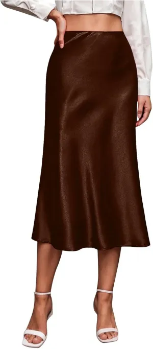 Silk Skirts for Women Satin High Waisted Midi Skirt Elegant A Line Skirt Business Casual Cocktail Party Dress 2025