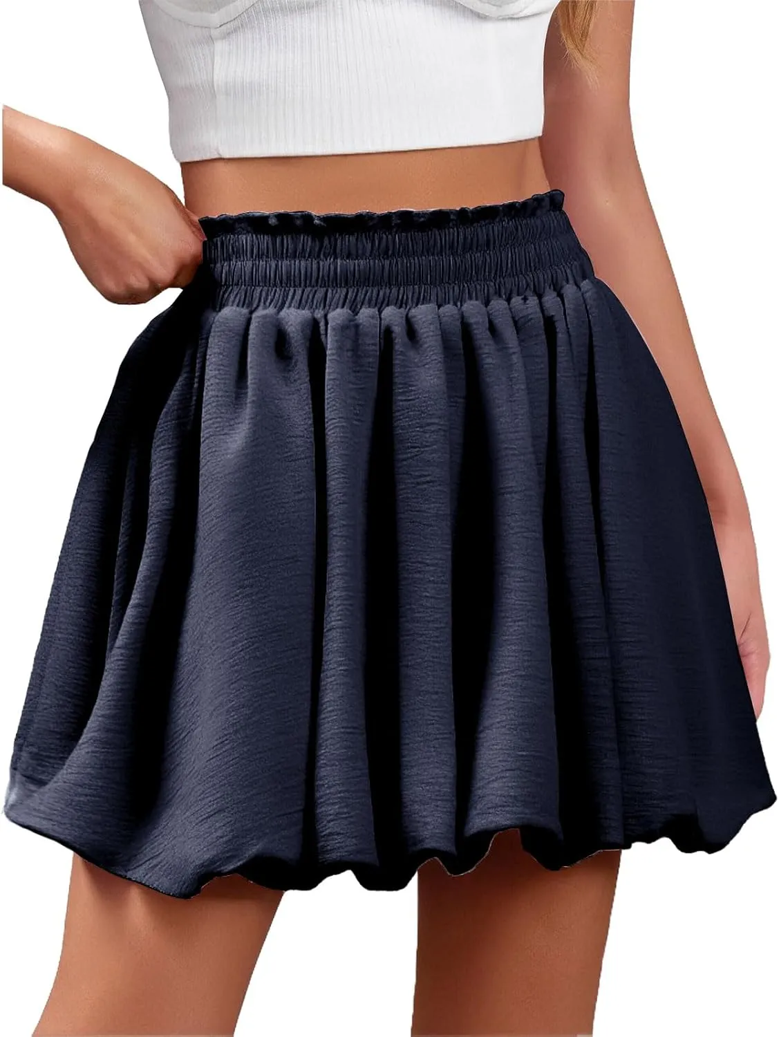 Skirts for Women Elastic High Waist Bubble Skorts Loose Fit Mini Skirts Puffy Hem Summer Trendy Cute Skort