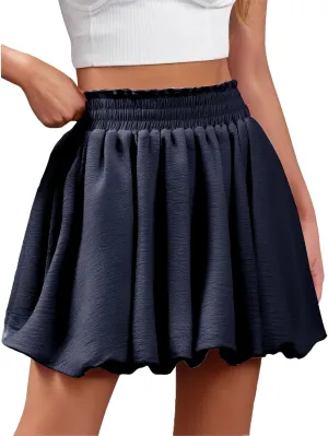 Skirts for Women Elastic High Waist Bubble Skorts Loose Fit Mini Skirts Puffy Hem Summer Trendy Cute Skort