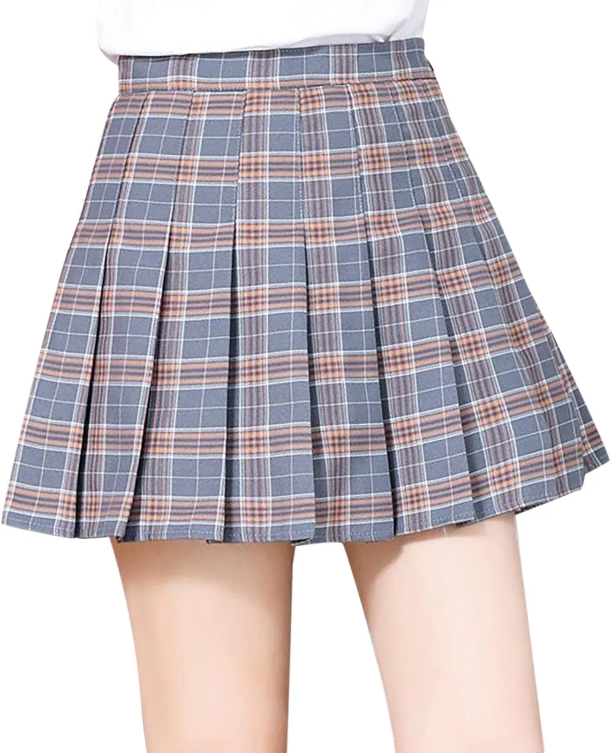 Skirts for Women High Waist Chain A-Line Skirt High Waist Check Pleated Fairy Mini Skirt Skater School Rainbow