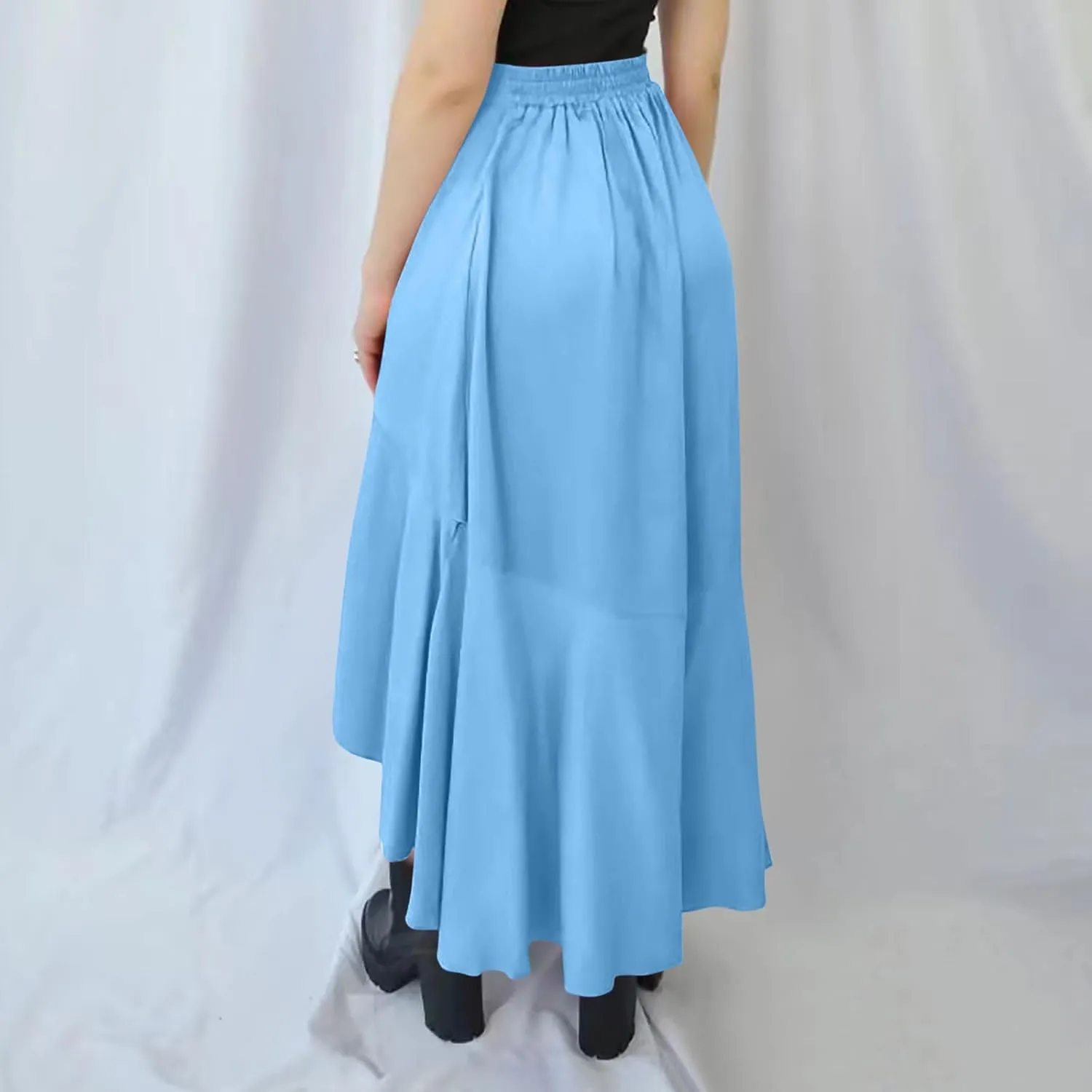 Skirts for Women High Waist Front Asymmetrical Ruffle Skirt Streetwear Flowy Tiered A-Line Pleated Ice Silk Skirts