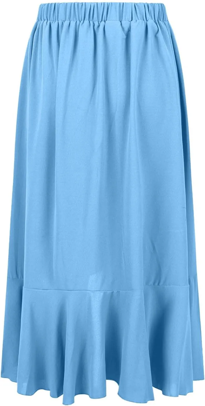 Skirts for Women High Waist Front Asymmetrical Ruffle Skirt Streetwear Flowy Tiered A-Line Pleated Ice Silk Skirts