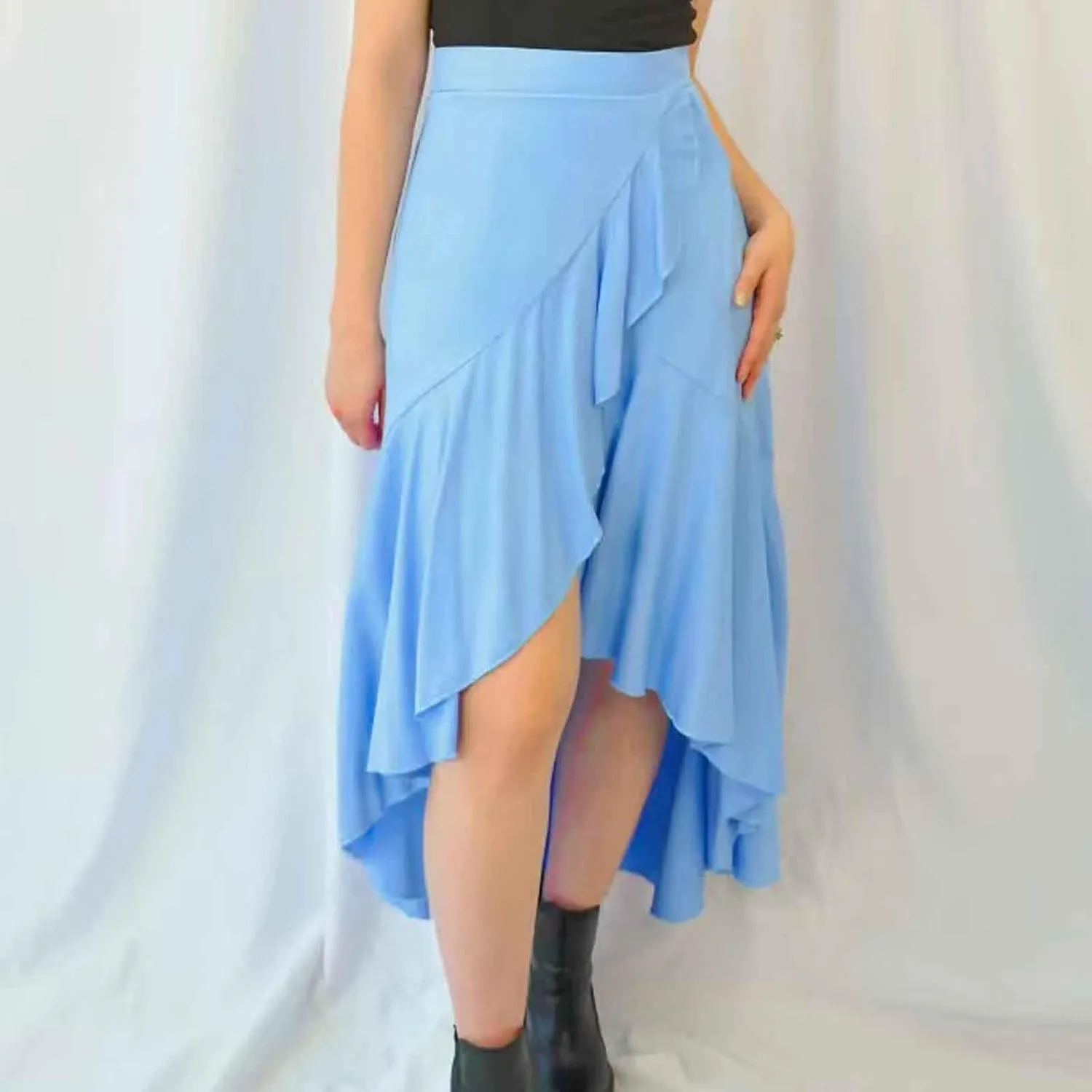 Skirts for Women High Waist Front Asymmetrical Ruffle Skirt Streetwear Flowy Tiered A-Line Pleated Ice Silk Skirts