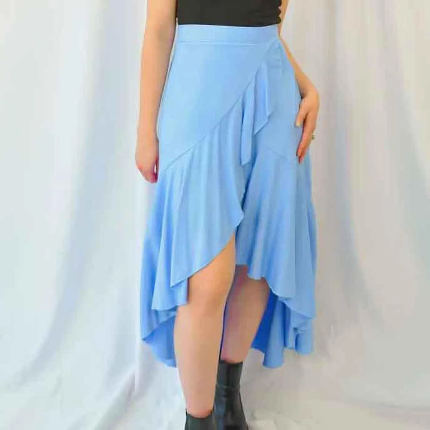 Skirts for Women High Waist Front Asymmetrical Ruffle Skirt Streetwear Flowy Tiered A-Line Pleated Ice Silk Skirts