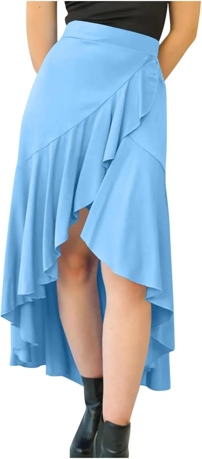 Skirts for Women High Waist Front Asymmetrical Ruffle Skirt Streetwear Flowy Tiered A-Line Pleated Ice Silk Skirts