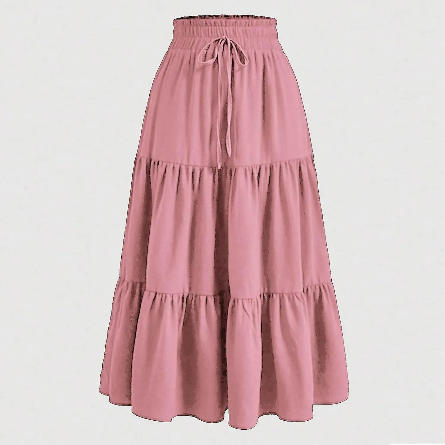Skirts for Women Summer Boho Maxi Skirt Flowy Ruffle Tiered Elastic High Waist Smocked Dresses Beach Casual Dress