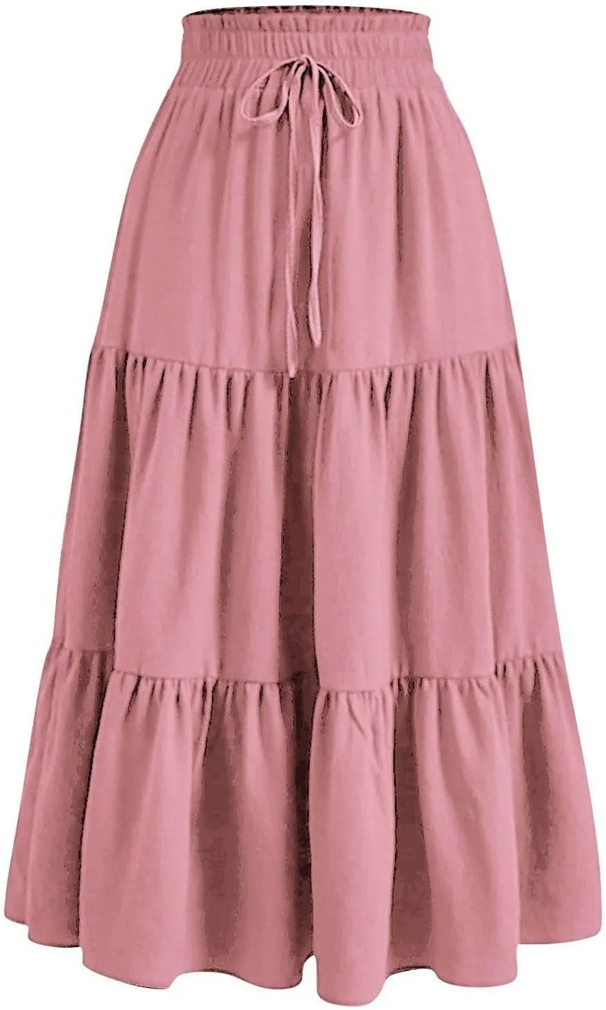 Skirts for Women Summer Boho Maxi Skirt Flowy Ruffle Tiered Elastic High Waist Smocked Dresses Beach Casual Dress