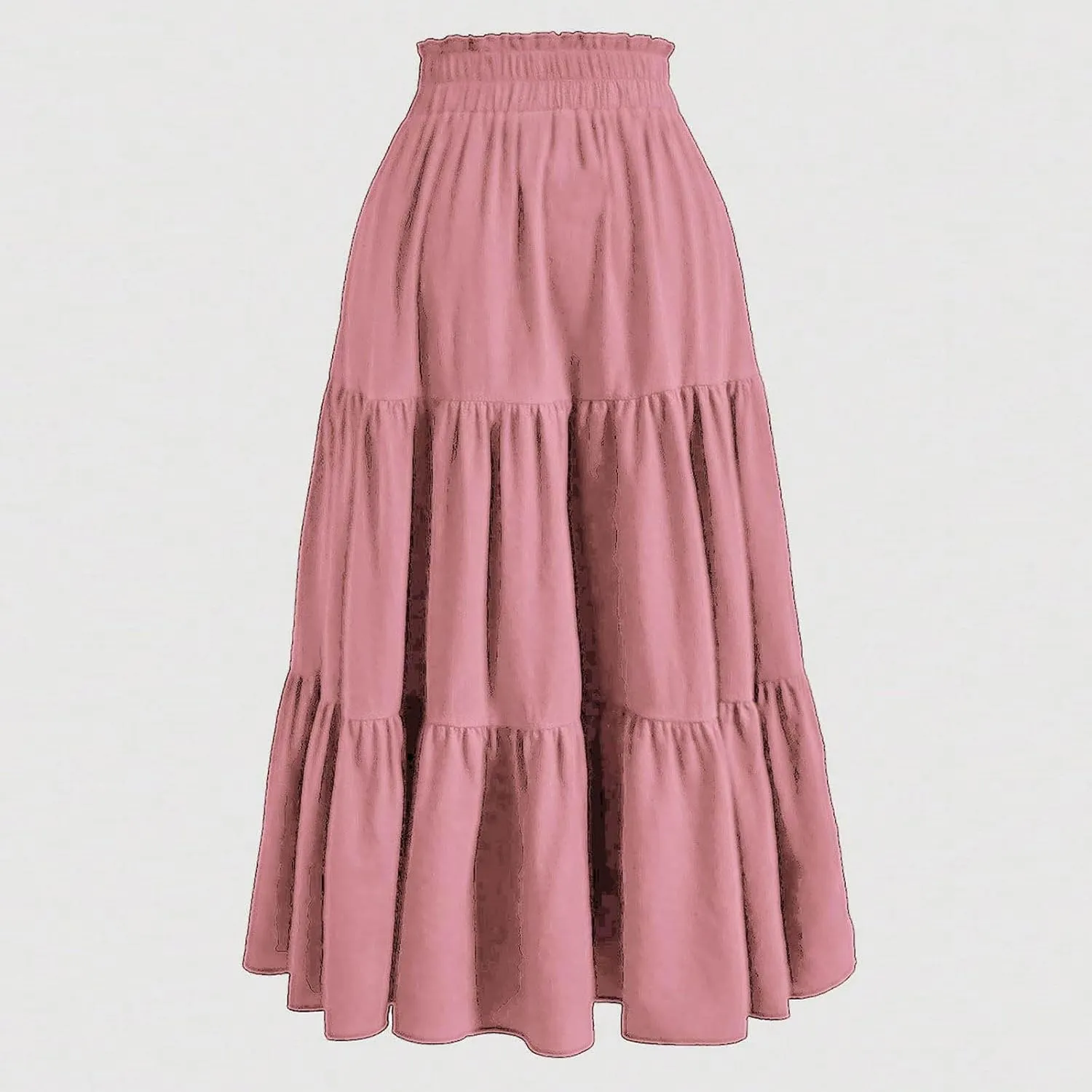 Skirts for Women Summer Boho Maxi Skirt Flowy Ruffle Tiered Elastic High Waist Smocked Dresses Beach Casual Dress