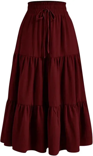 Skirts for Women Summer Flowy Tiered Elastic High Waisted Skirt Vacation A-Line Swing Long Floral Midi Skirts