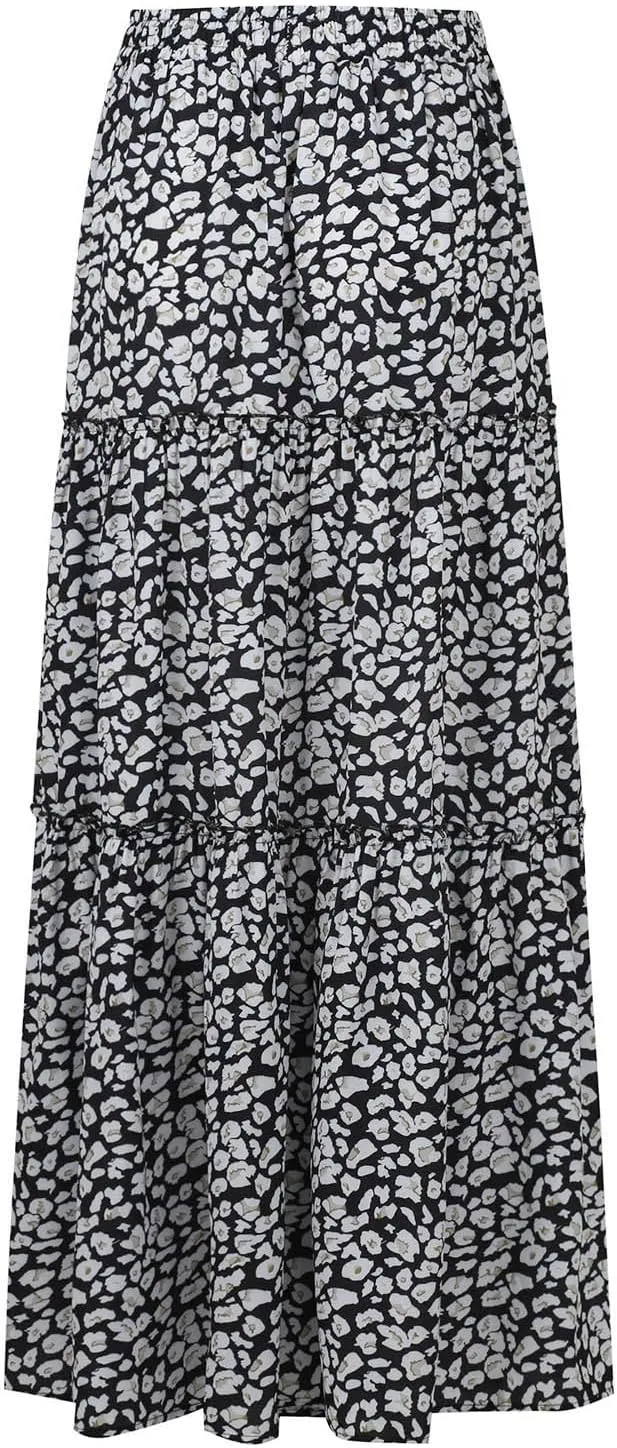 Skirts for Women Summer Flowy Tiered Elastic High Waisted Skirt Vacation Swing Long Floral Maxi Skirts