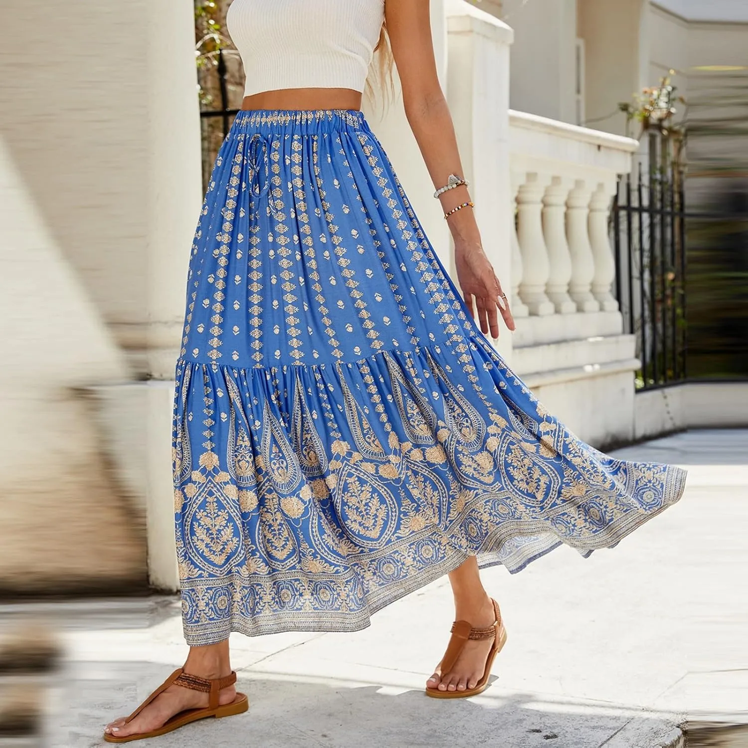 Skirts for Women,Semi Formal Long Boho Skirt Spring Summer Beach Vacation Flowy Maxi Skirts 2025 Trendy