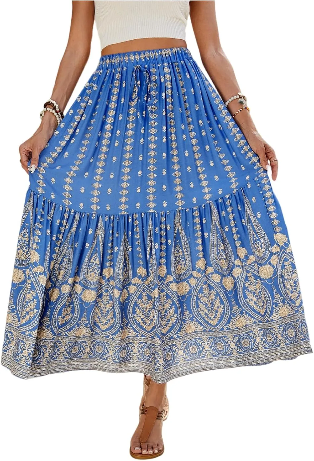 Skirts for Women,Semi Formal Long Boho Skirt Spring Summer Beach Vacation Flowy Maxi Skirts 2025 Trendy
