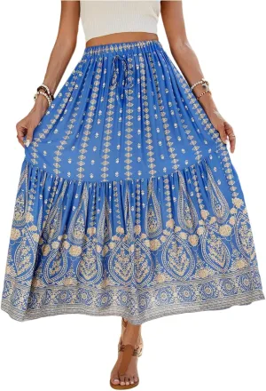 Skirts for Women,Semi Formal Long Boho Skirt Spring Summer Beach Vacation Flowy Maxi Skirts 2025 Trendy