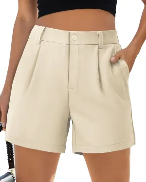 SMENG Women's Dressy Casual Shorts High Waisted 5inch Tailored Elastic Pleated Soft 2025 Trendy Summer Shorts Pockets