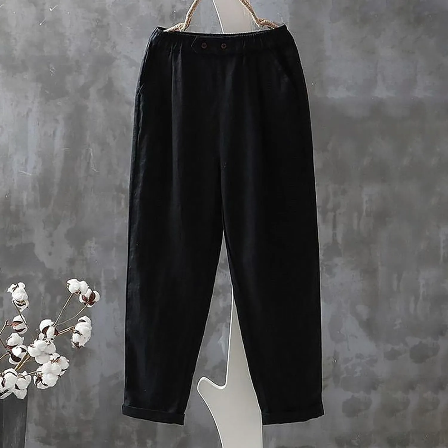 Solid Color Linen Pants Woman Casual Loung Pants Summer Loose Fitting Pants High Waisted Wide Leg Pants Sweatpants