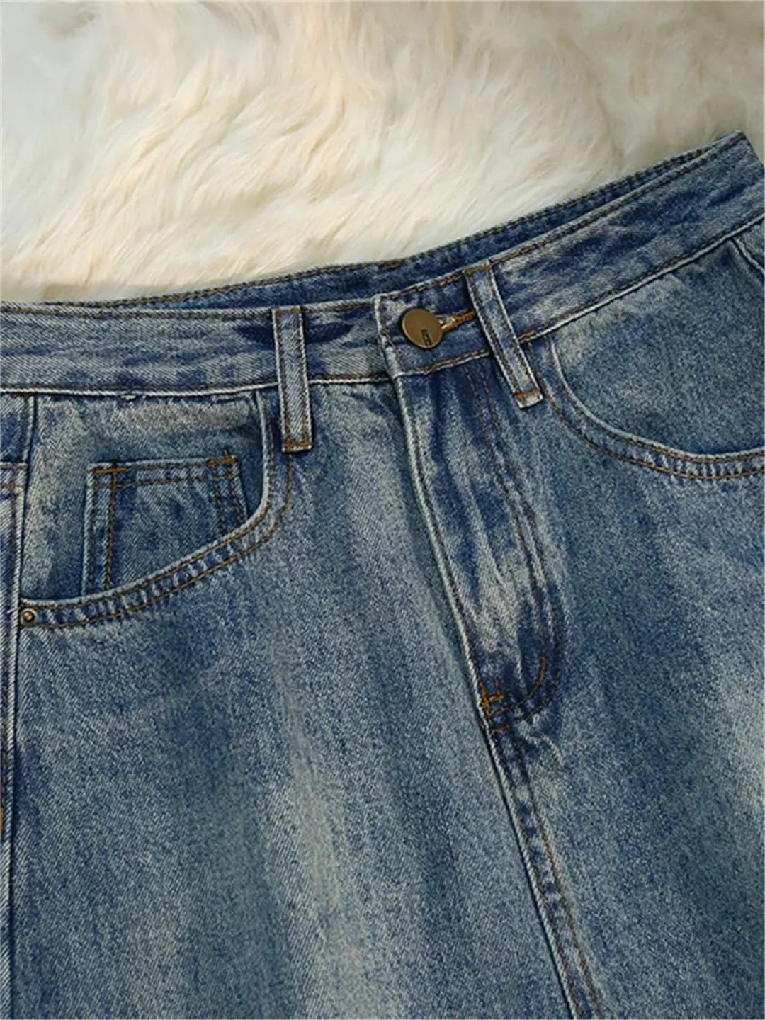 Spring Split Denim Women's Long Skirts Button High Waist Jeans Wrap A-Line Skirts