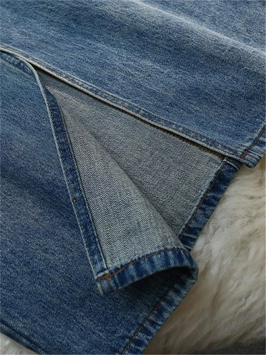 Spring Split Denim Women's Long Skirts Button High Waist Jeans Wrap A-Line Skirts