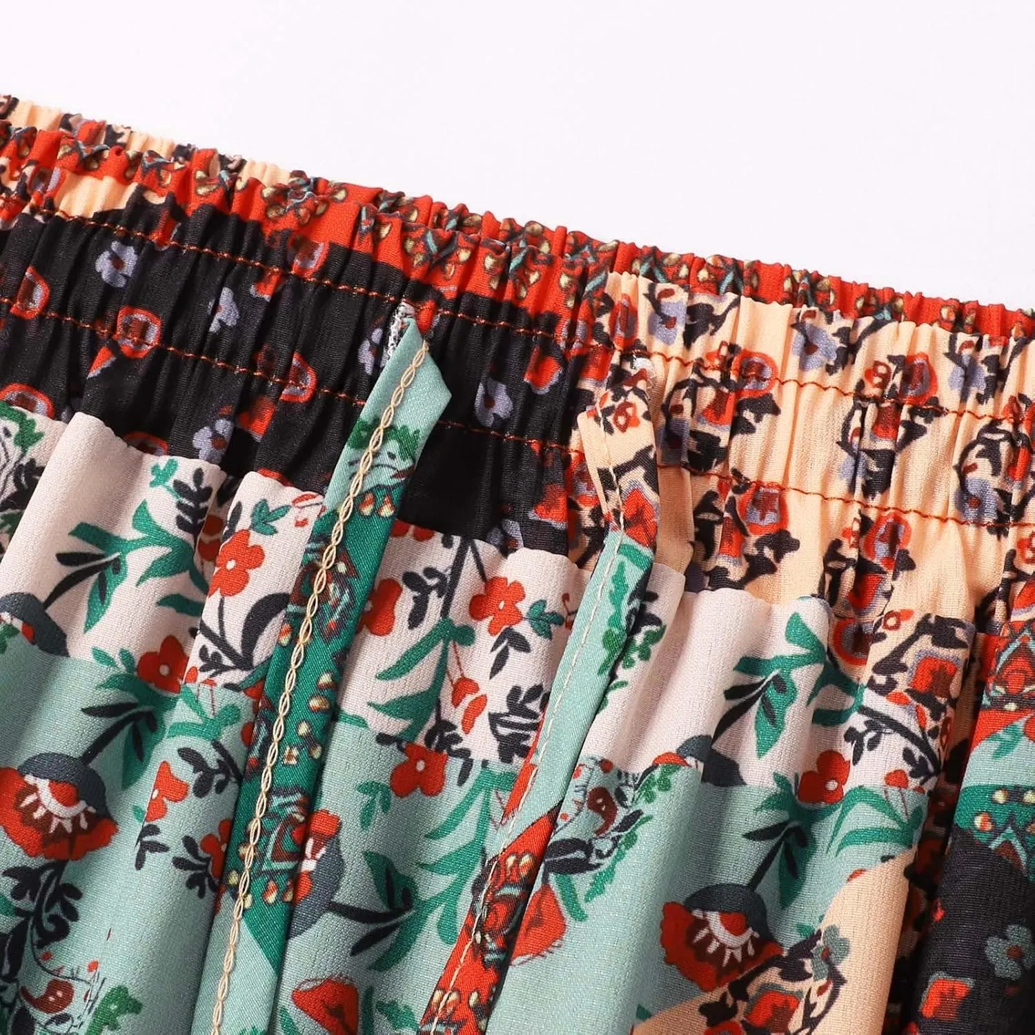 Summer Boho Skorts for Women 2025 Patchwork Ruffled Tiered Flowy Skirt Vacation Trendy Loose High Waist A Line Dress