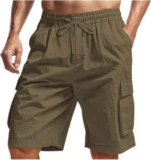Summer Cargo Shorts for Men Casual Drawstring Elastic Waist Shorts Lightweight Vacation Beach Pant with Multi Pockets