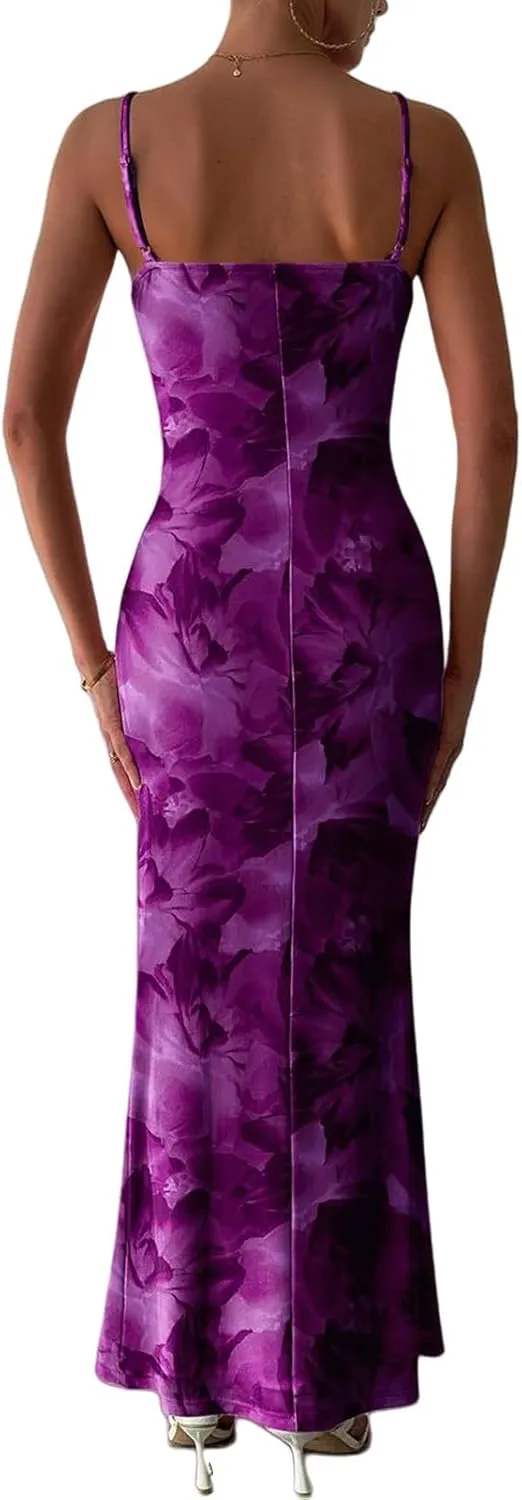 Summer Dresses for Women 2025 Floral Spaghetti Strap Maxi Dress Fashion Dressy Bodycon Sundress Wedding Guest Dress
