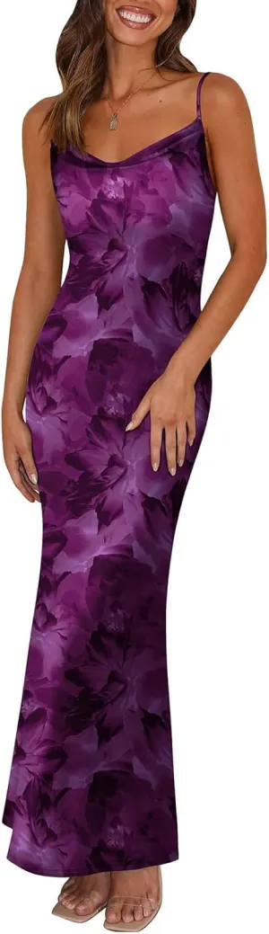 Summer Dresses for Women 2025 Floral Spaghetti Strap Maxi Dress Fashion Dressy Bodycon Sundress Wedding Guest Dress