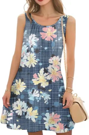 Summer Dresses for Women 2025 Trendy Floral Cami Midi Sundresses Elegant Plisse Smocked Empire Waist Sleeveless Dress