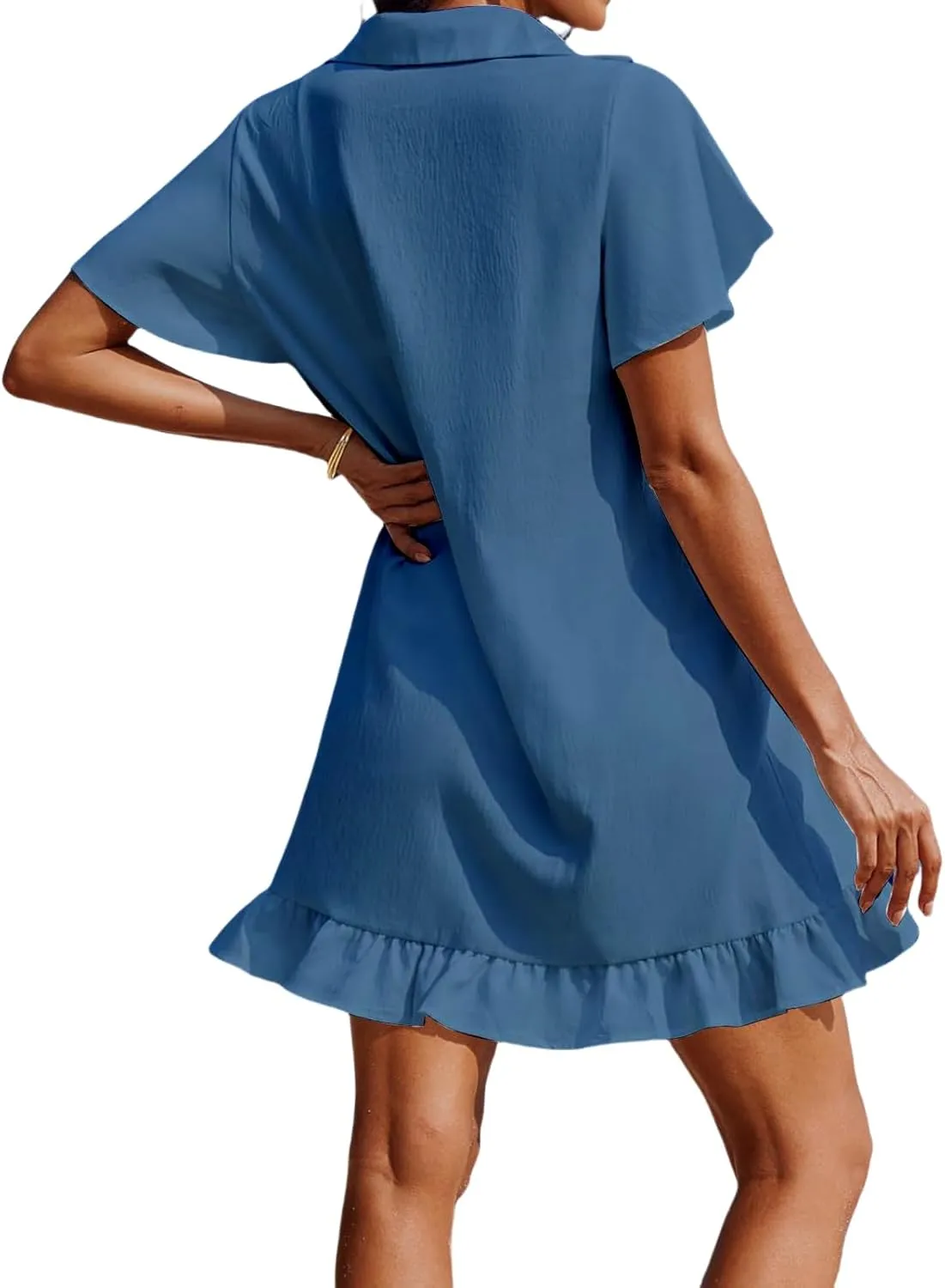 Summer Dresses for Women V Neck Short Sleeve Polo Dress Loose Casual Beach Dresses Ruffle Hem Sundresses