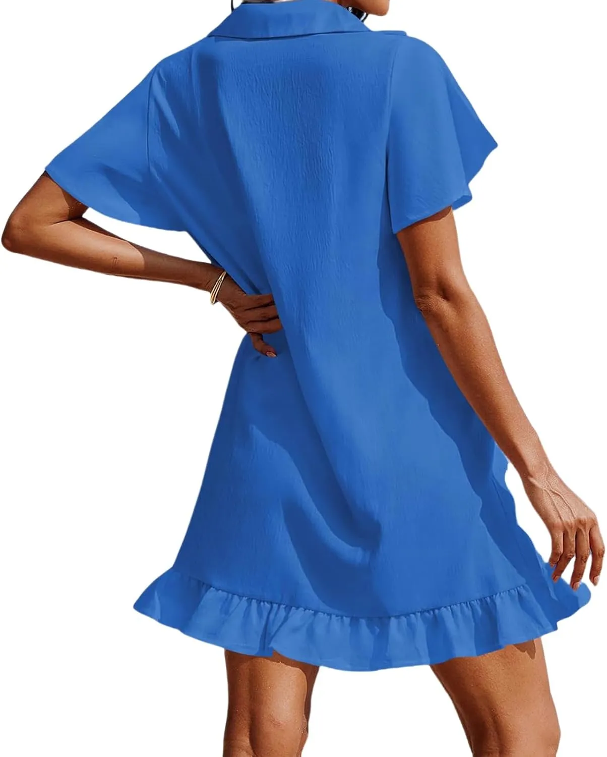 Summer Dresses for Women V Neck Short Sleeve Polo Dress Loose Casual Beach Dresses Ruffle Hem Sundresses