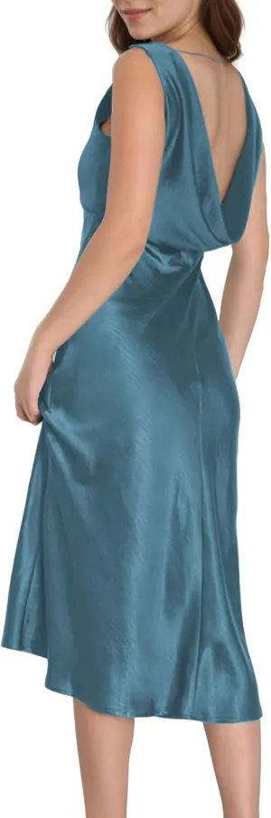 Summer Satin V Neck Backless Midi Dresses for Women 2025 Silky A line Formal Low Back Sleeveless Wedding Guest Long Dress