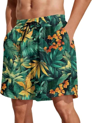 Summer Shorts for Mens Travel Holiday Hawaii Beach Retro Pants Fashion Print Elastic Wasit Loose Fit Pants Plus Size