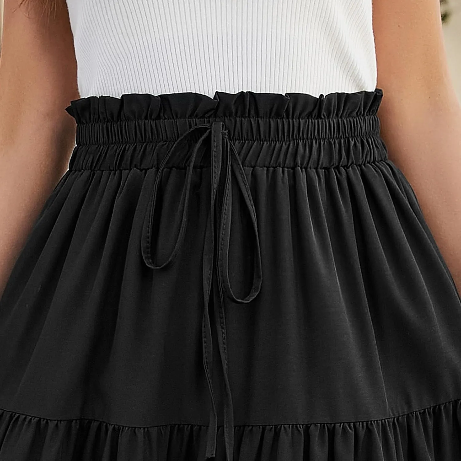 Summer Skirts for Women 2025 Elastic High Waisted Maxi Skirt A Line Floral Skirts Tiered Tie Front Ruffle Hem Skorts