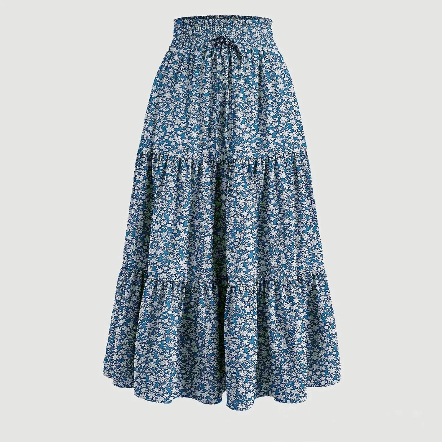 Summer Skirts for Women 2025 Floral Skirts Tiered Maxi Skirt A Line Elastic High Waisted Tie Front Ruffle Hem Skorts