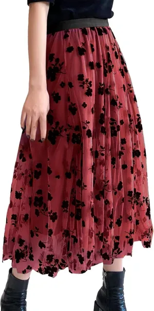 Summer Skirts for Women Trendy Lightweight Floral Sheer High Elastic Waist Loose Boha Long Skirts Vacation Clothes