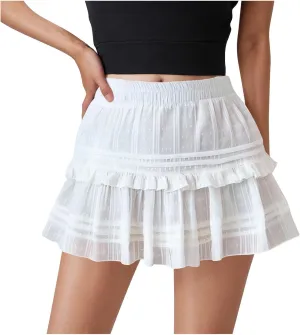 Summer Skirts for Women Trendy Tiered Ruffle Mini Skirts Comfy Elastic Waist A-Line Chiffon Short Skirts