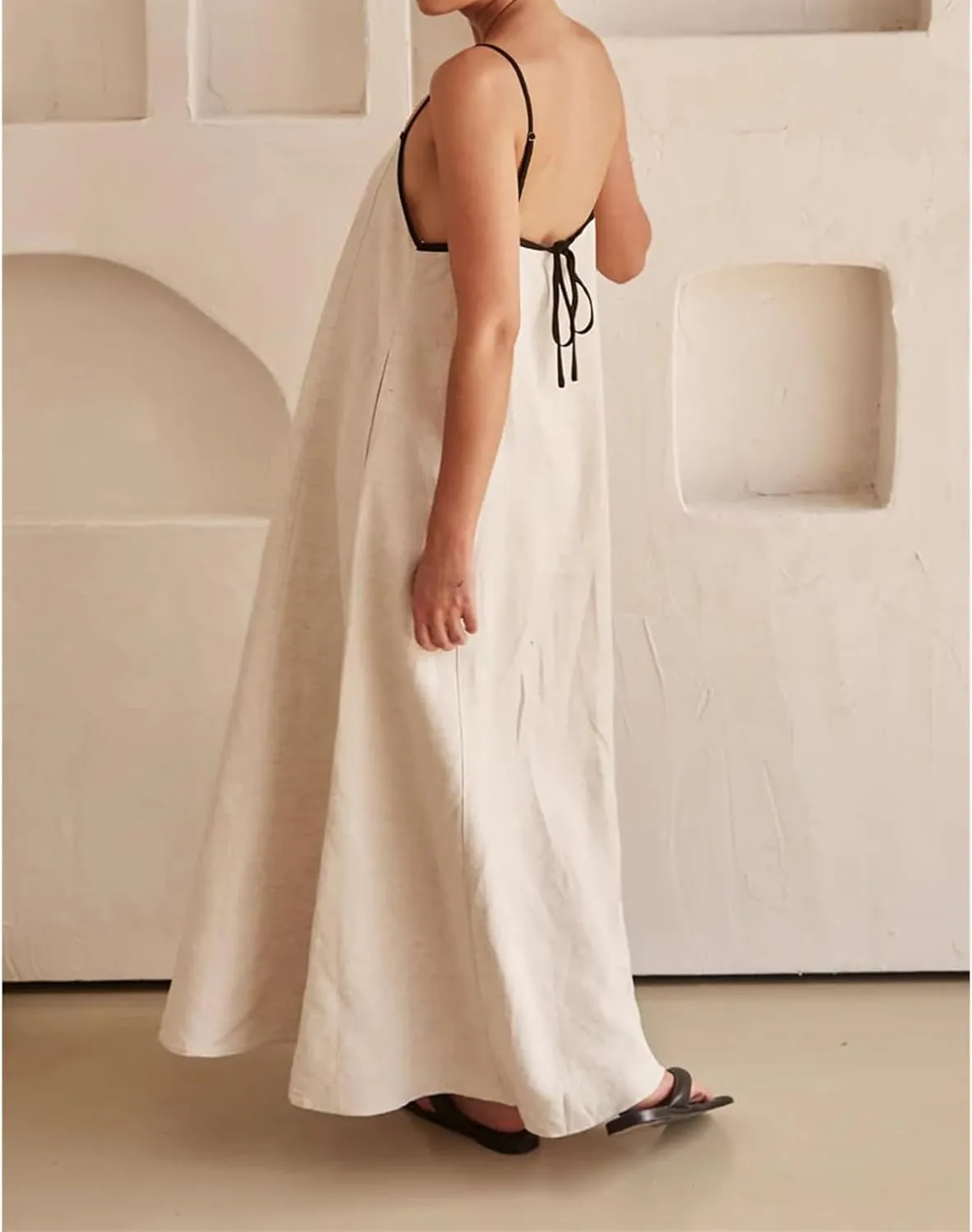 Summer Sundress for Women Contrast Spaghetti Strap Maxi Dresses Sleeveless A Line Beach Dress Casual Vacation Dresses
