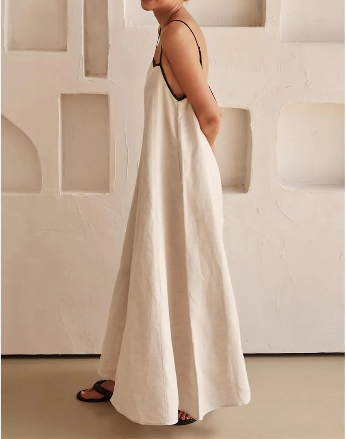Summer Sundress for Women Contrast Spaghetti Strap Maxi Dresses Sleeveless A Line Beach Dress Casual Vacation Dresses