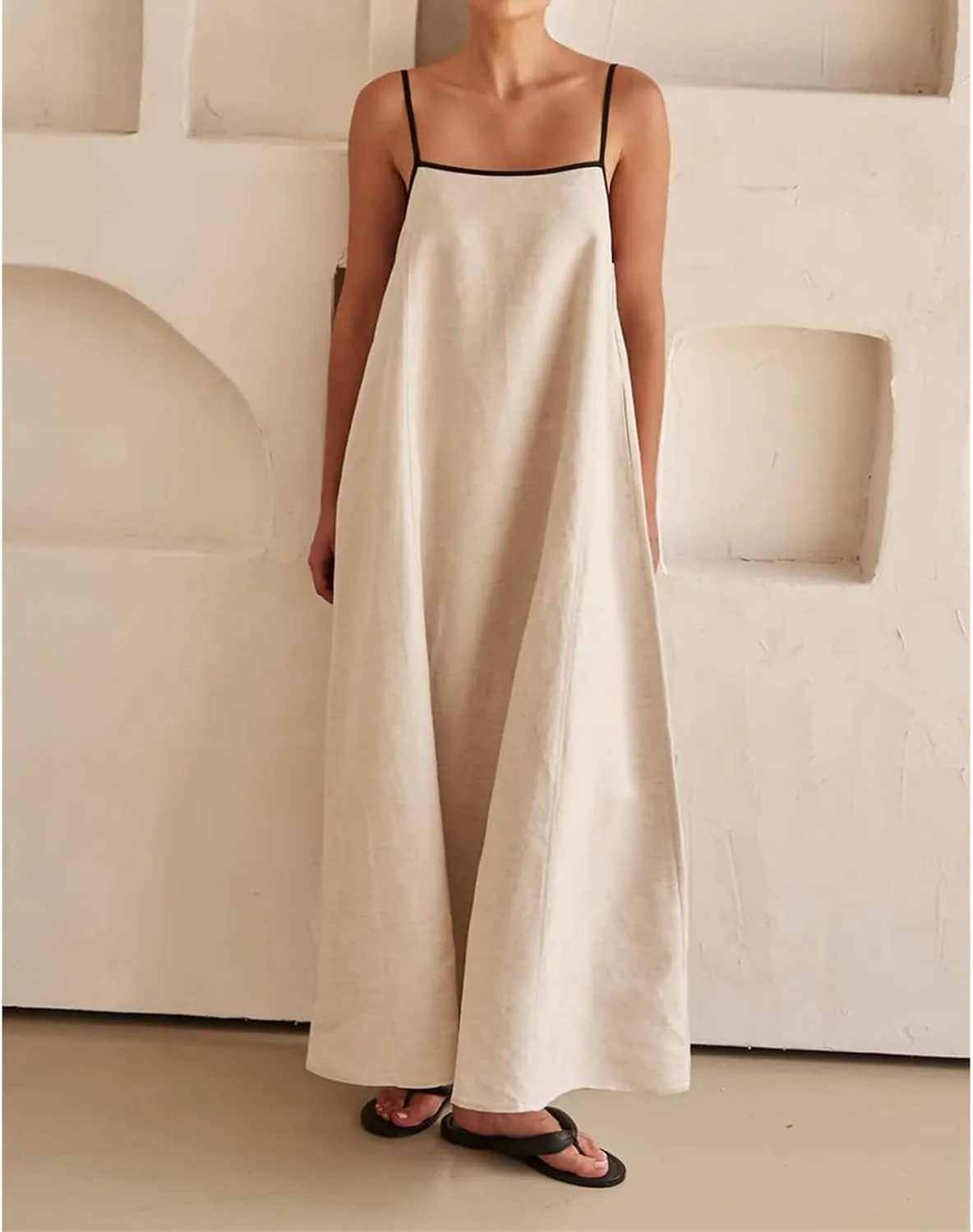 Summer Sundress for Women Contrast Spaghetti Strap Maxi Dresses Sleeveless A Line Beach Dress Casual Vacation Dresses