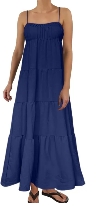 Sundresses for Women Spaghetti Strap Maxi Dresses Loose Fit The Waist Ruffle Dress Summer Beach Casual Dresses 2025