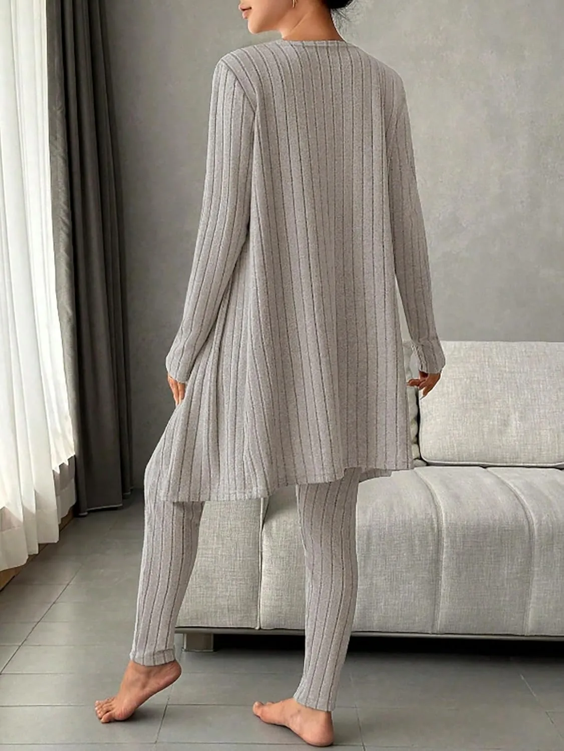 SweatyRocks Women's Ribbed Knit 3 Piece Pajama Set Scoop Neck Tank Top and Long Sleeve Jacket with Pants Loungewear