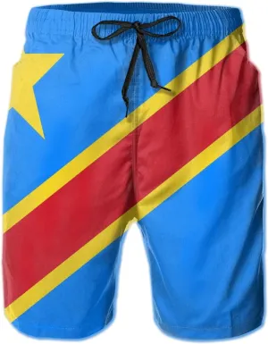 Swim Shorts Mens Beach Shorts Congo Flag 3D Printed Swim Trunks Quick Dry Surf Bathing Suit