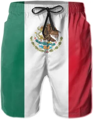 Swim Shorts Mens Beach Shorts Mexican Flag 3D Printed Swim Trunks Quick Dry Surf Bathing Suit