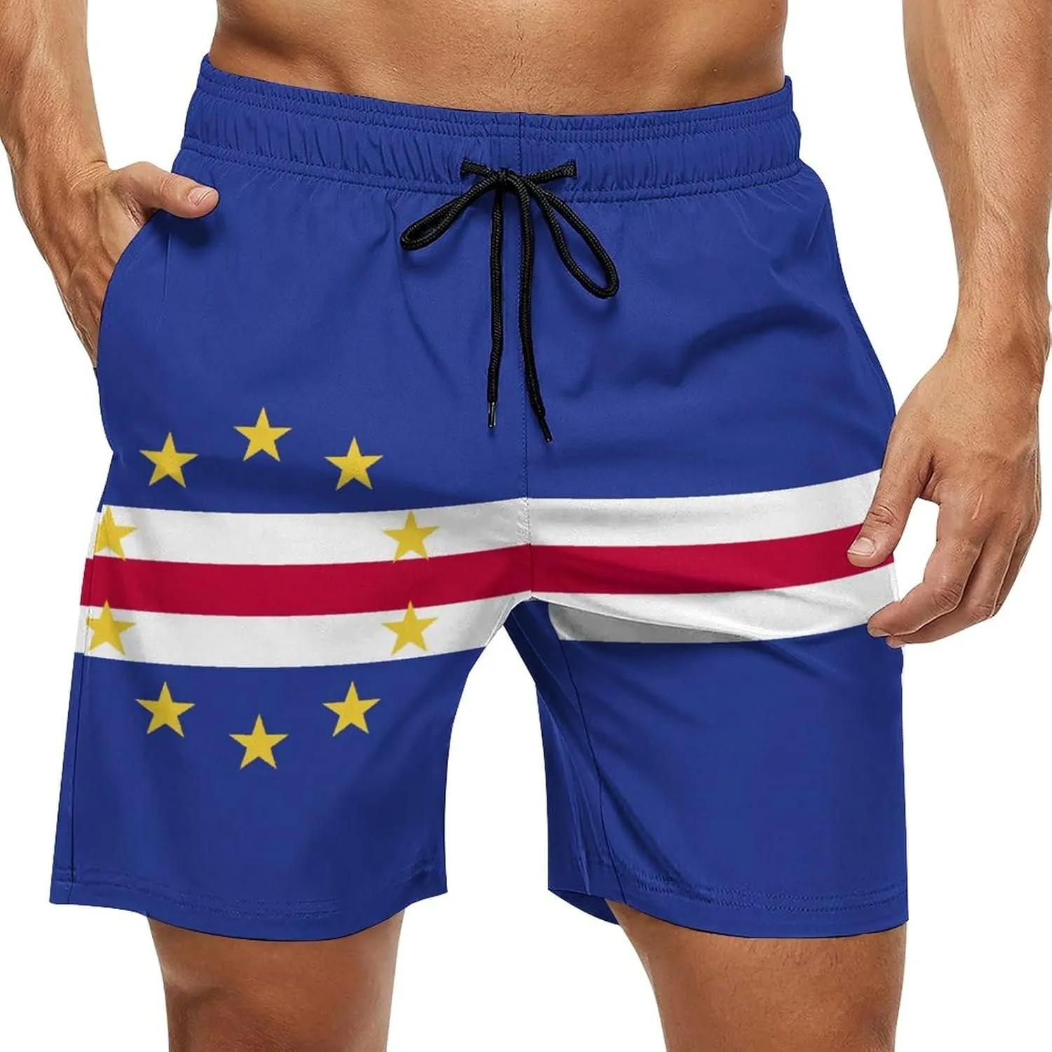 TAIZIYEAH Cape Verde Flag Beach Shorts Casual Men's Swimming Trunks with Pockets Quick-Drying Printed Shorts