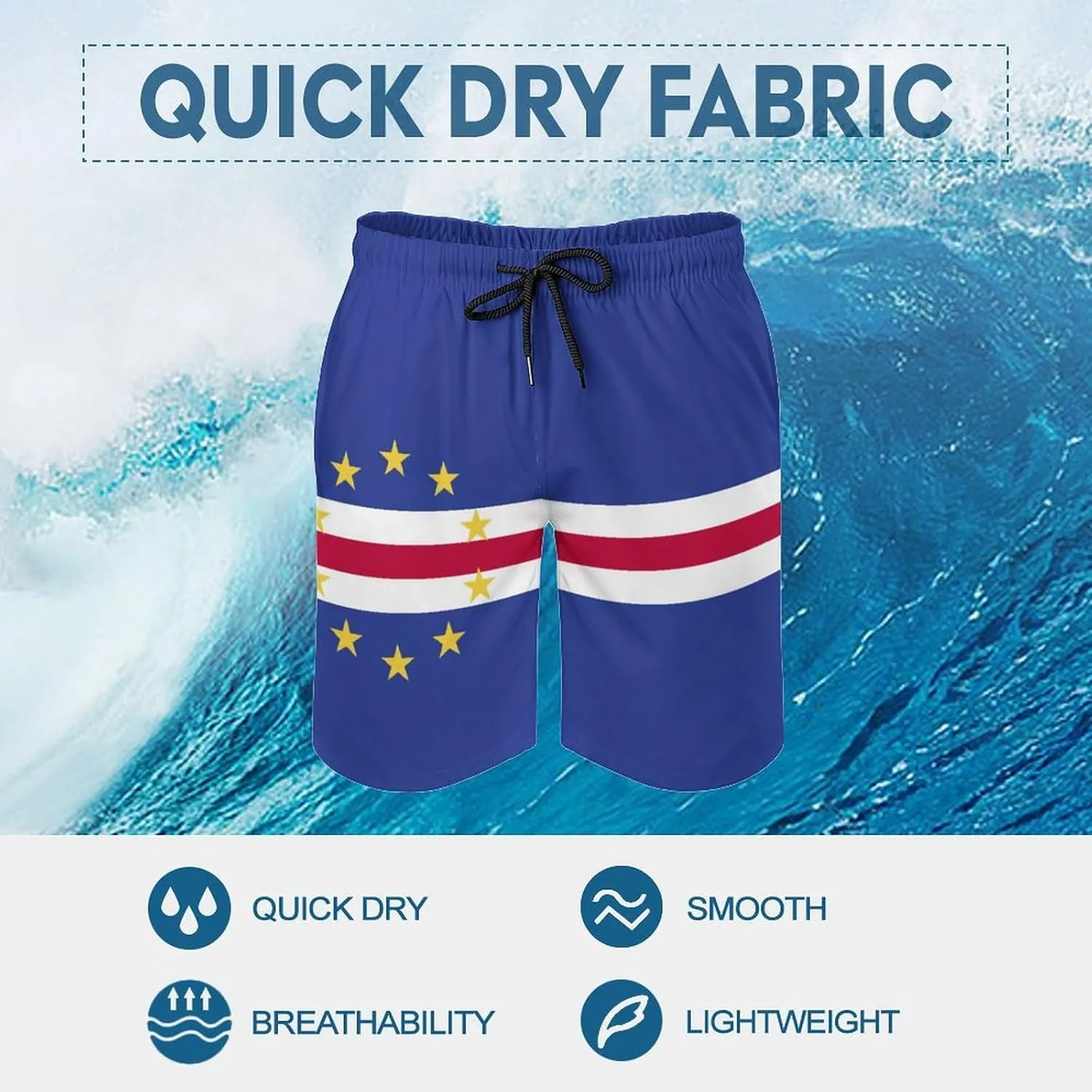 TAIZIYEAH Cape Verde Flag Beach Shorts Casual Men's Swimming Trunks with Pockets Quick-Drying Printed Shorts
