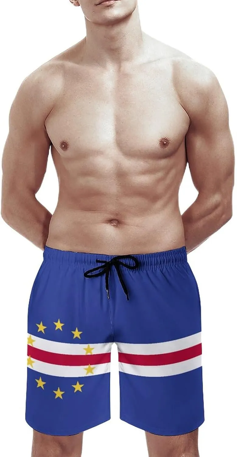 TAIZIYEAH Cape Verde Flag Beach Shorts Casual Men's Swimming Trunks with Pockets Quick-Drying Printed Shorts