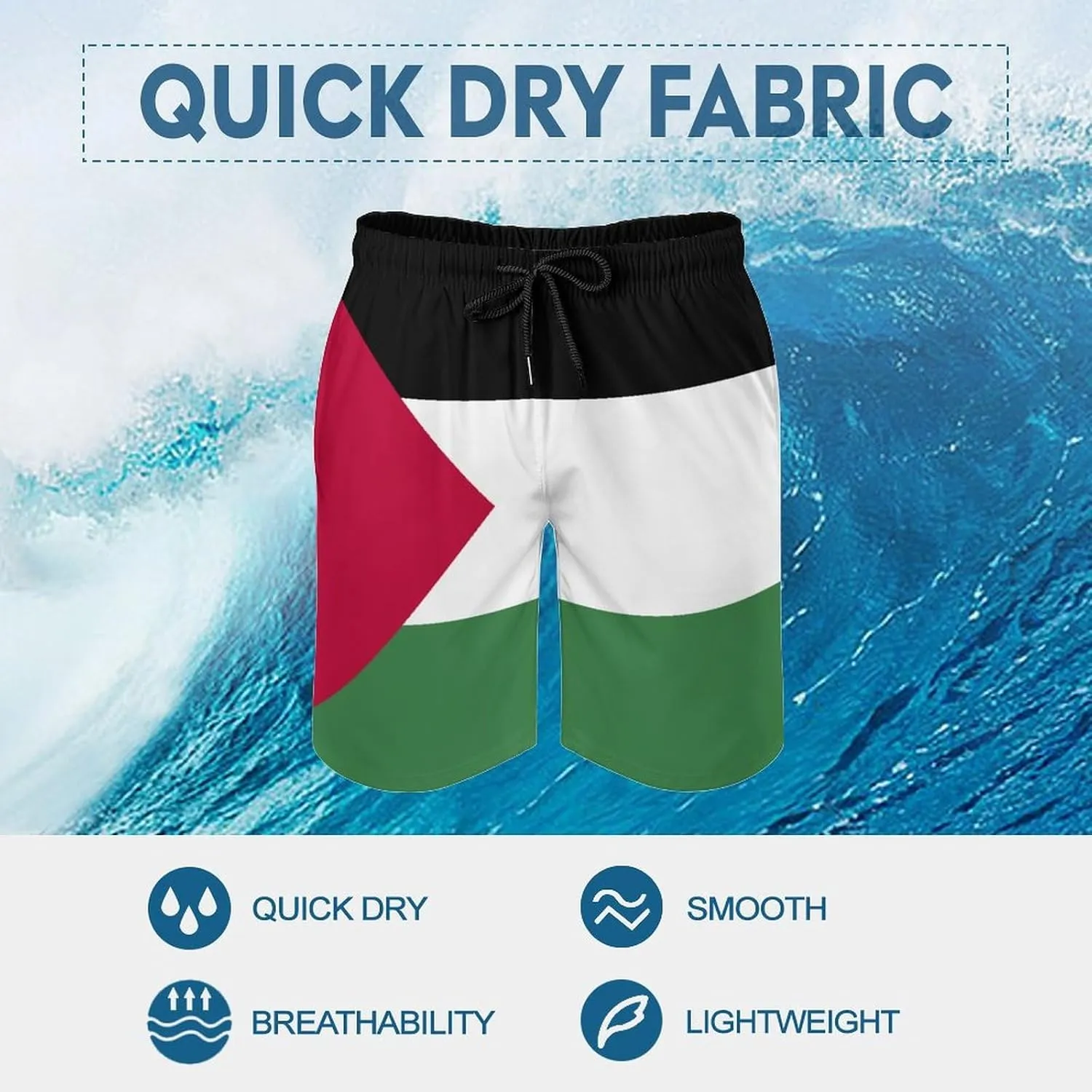 TAIZIYEAH Palestine Flag Beach Shorts Casual Men's Swimming Trunks with Pockets Quick-Drying Printed Shorts M