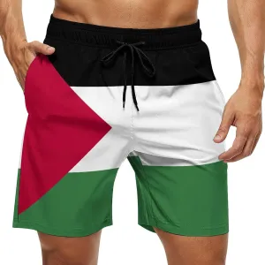 TAIZIYEAH Palestine Flag Beach Shorts Casual Men's Swimming Trunks with Pockets Quick-Drying Printed Shorts M